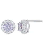 Cubic Zirconia Round Halo Pendant and Earrings Set in Fine Silver Plate, 2 Piece