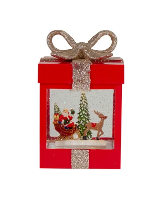 7" Gift Box Christmas Snow Globe with Santa and Reindeer