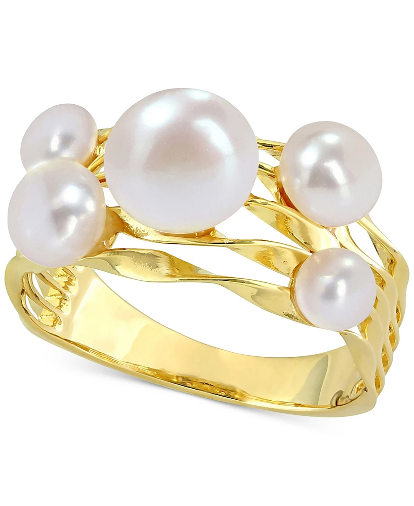 Cultured Freshwater Pearl (4- 7-1/2mm) Cluster Openwork Ring Yellow Rhodium-Plated Sterling Silver