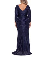 Betsy & Adam Plus Drape-Back Crinkled Gown
