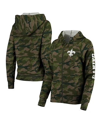 Women's New Era Camo New Orleans Saints Raglan Full-Zip Hoodie