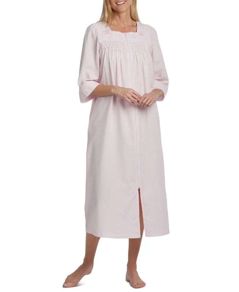 Miss Elaine Petite Long Zipper Seersucker Robe