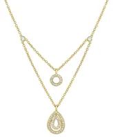 Cubic Zirconia Circle & Teardrop Layered 18" Pendant Necklace in 14k Gold-Plated Sterling Silver