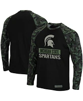 Men's Colosseum Black, Camo Michigan State Spartans Oht Military-Inspired Appreciation Big and Tall Raglan Long Sleeve T-shirt