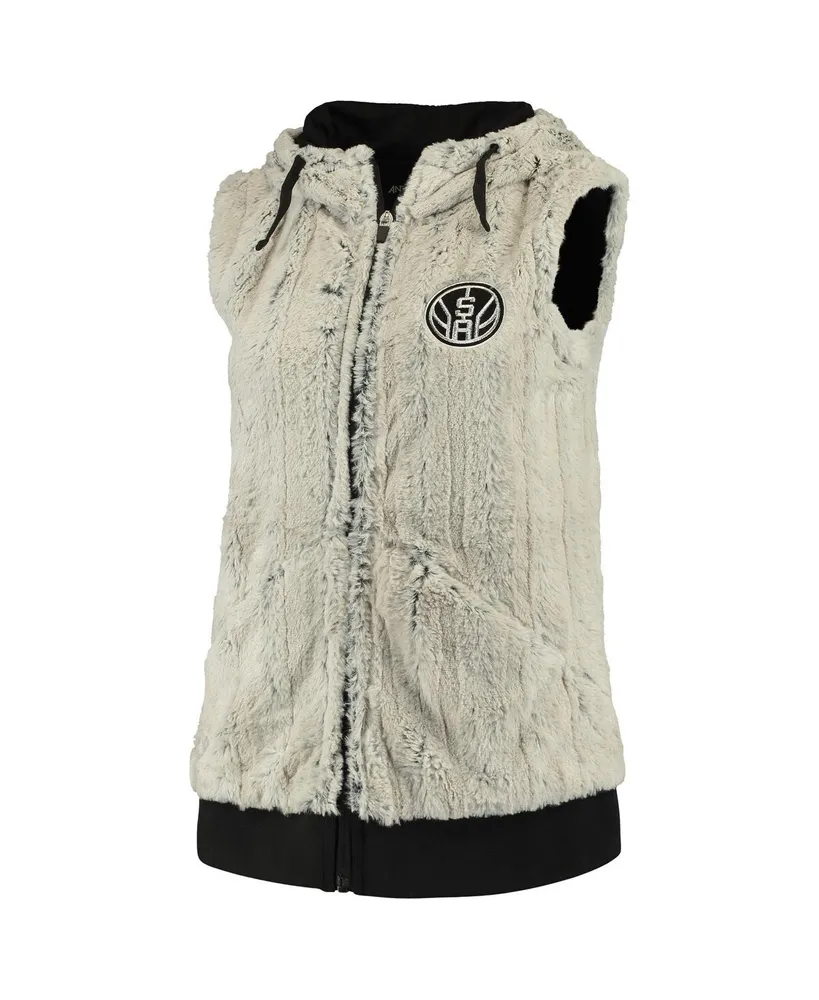 Women's Antigua Silver and Black San Antonio Spurs Rant Hooded Full-Zip Vest