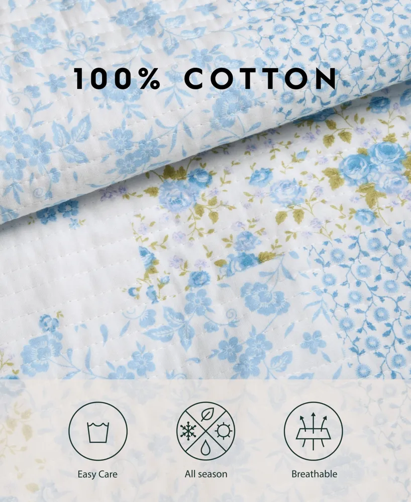 Laura Ashley Kenna Cotton Reversible 3-Pc. Quilt Set, Full/Queen