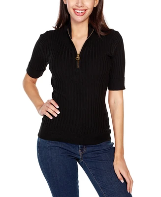 Belldini Black Label Ribbed Zip Mock Neck Top