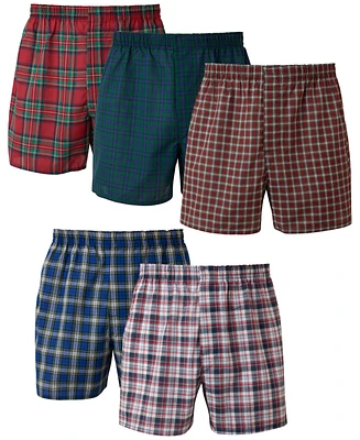Hanes Men's 5-Pk. Ultimate FreshIQ Tartan Print Woven Boxers