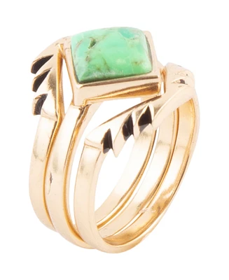 Barse Mission Bronze and Genuine Lime Turquoise Stack Rings