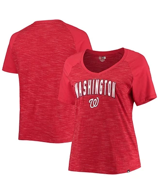 Women's New Era Red Washington Nationals Plus Size Raglan V-Neck T-shirt