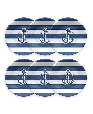 Abode Homewares Nautical Anchor 6-Piece Salad Plate Set, 8.5"