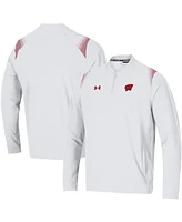 Men's Under Armour White Wisconsin Badgers 2021 Sideline Motivate Quarter-Zip Jacket