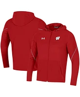 Men's Under Armour Red Wisconsin Badgers 2021 Sideline Warm-Up Full-Zip Hoodie
