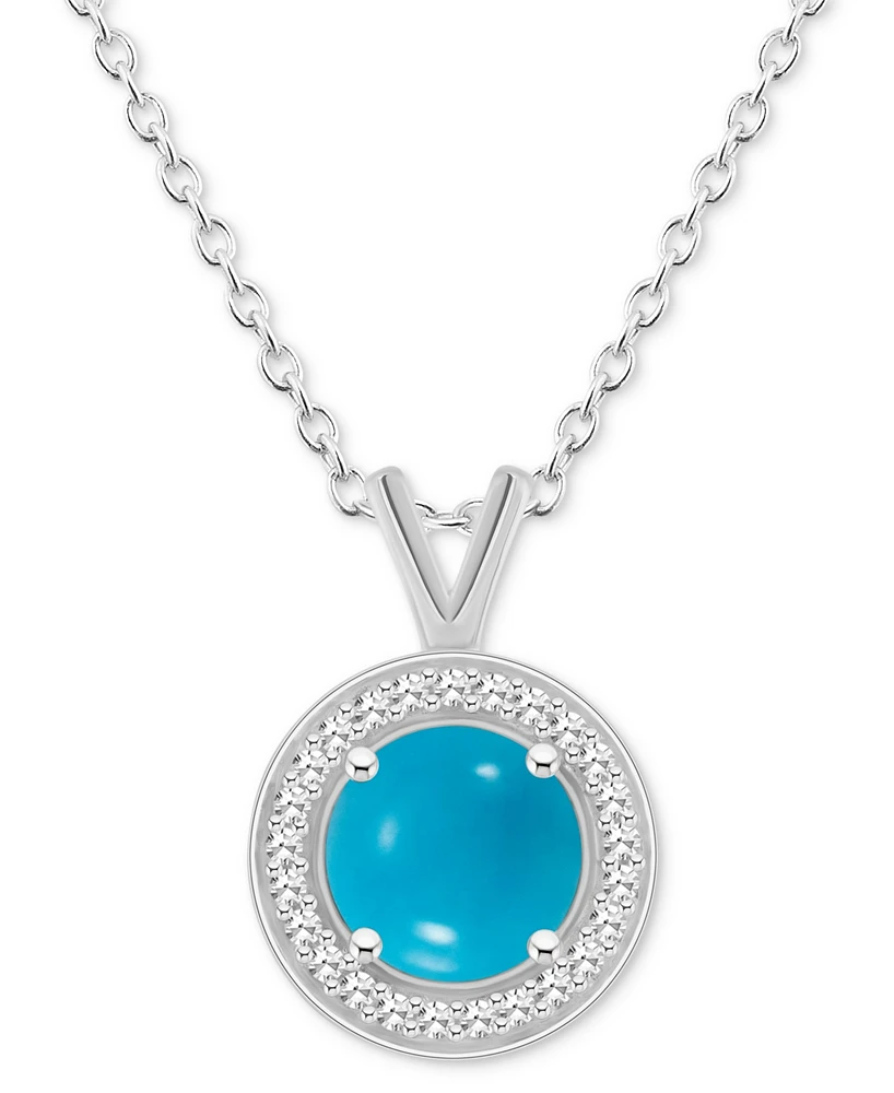 Cultured Freshwater Pearl & Diamond (1/8 ct. t.w.) Halo Pendant Necklace Sterling Silver (Also Onyx, Turquoise, Labradorite)