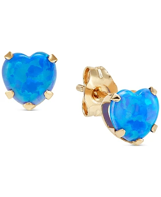 Blue Opal Heart Stud Earrings (2 ct. t.w.) in 14k Gold