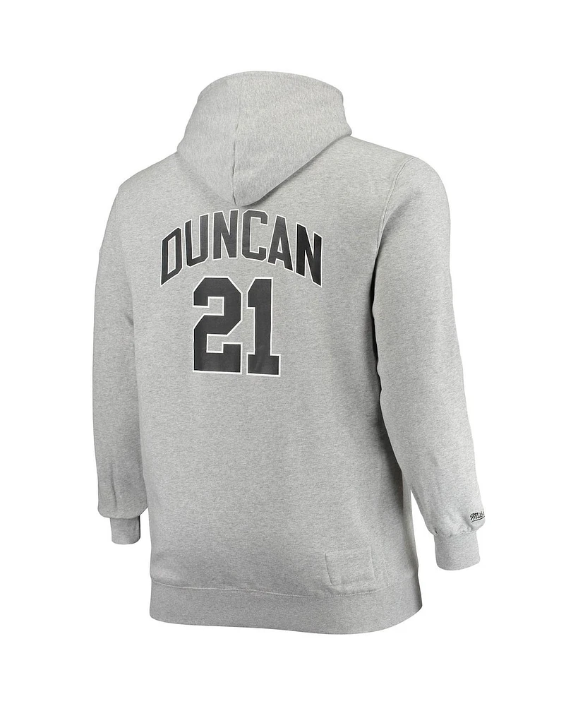 Men's Mitchell & Ness Tim Duncan Heather Gray San Antonio Spurs Big and Tall Name Number Pullover Hoodie
