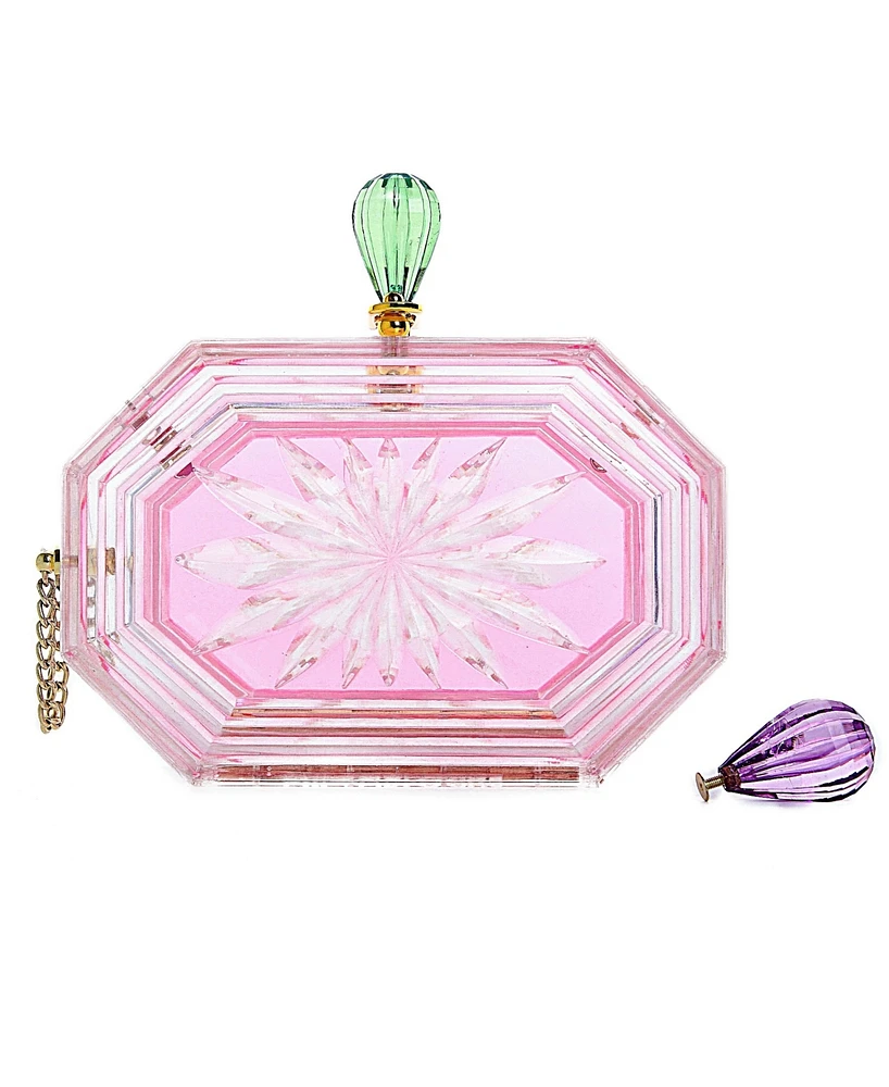 Women's Perfume Bottle Clear Flower Cut Acrylic Clutch