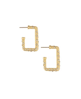 Ettika 18k Gold-Plated Pave-Studded Rectangle Hoop Earrings