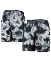 Men's New Era Black Milwaukee Bucks Fleece Tie-Dye Shorts
