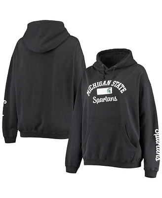 Women's Pressbox Black Michigan State Spartans Rock n Roll Super Oversized Pullover Hoodie