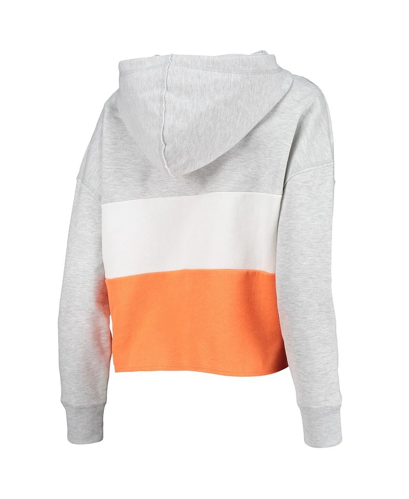 Women's '47 Heathered Gray, Orange Clemson Tigers Lizzy Colorblocked Cropped Pullover Hoodie