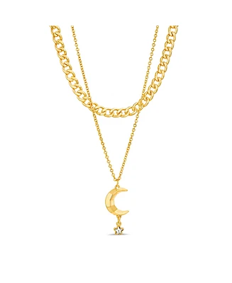 kensie Rhinestone Double Layered Moon Necklace Set