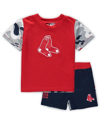 Newborn and Infant Boys Girls Red, Navy Boston Red Sox Pinch Hitter T-shirt Shorts Set