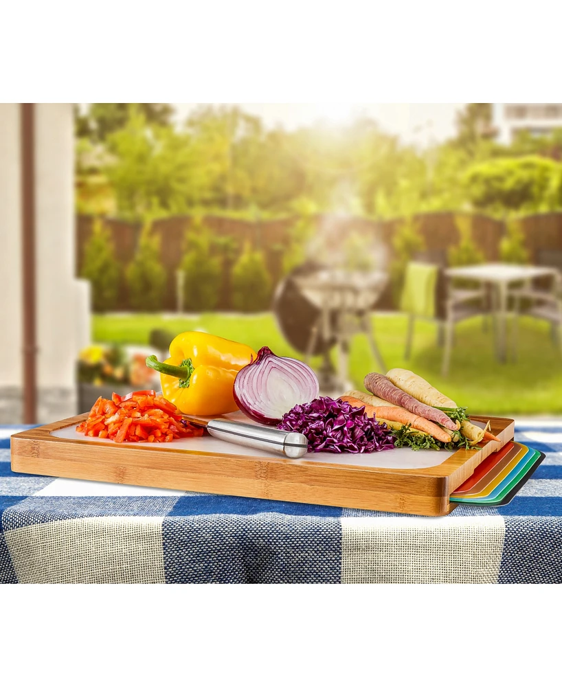 Seville Classics Bamboo Cutting Board & Flexible Food Mats Set