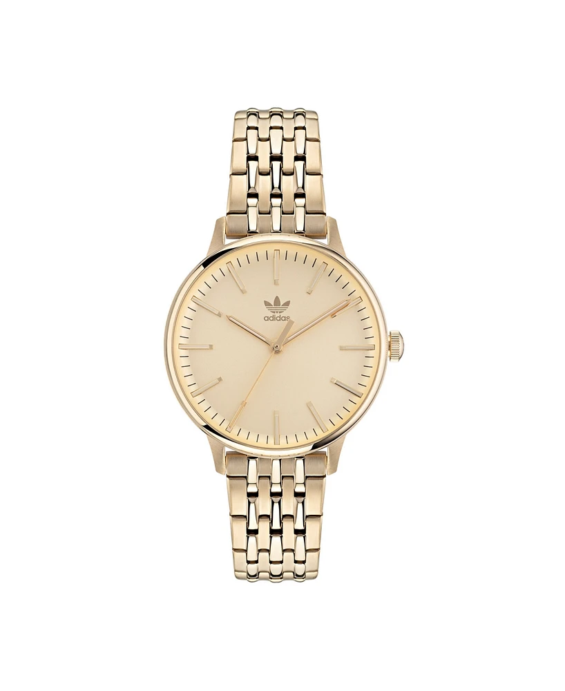 adidas Unisex Three Hand Code One Small Gold-Tone Stainless Steel Bracelet Watch 35mm