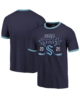 Men's Fanatics Navy Seattle Kraken Buzzer Beater Tri-Blend Ringer T-shirt