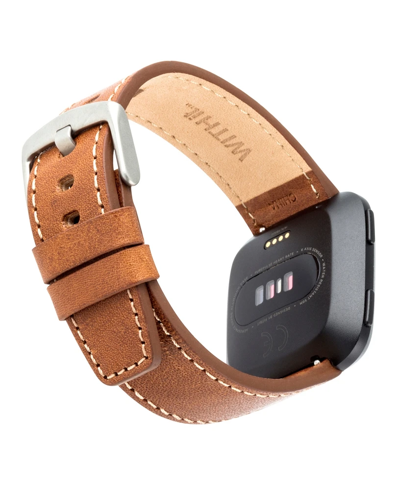 WITHit Brown Leather Band designed for Fitbit Versa, Versa 2 and Versa Lite