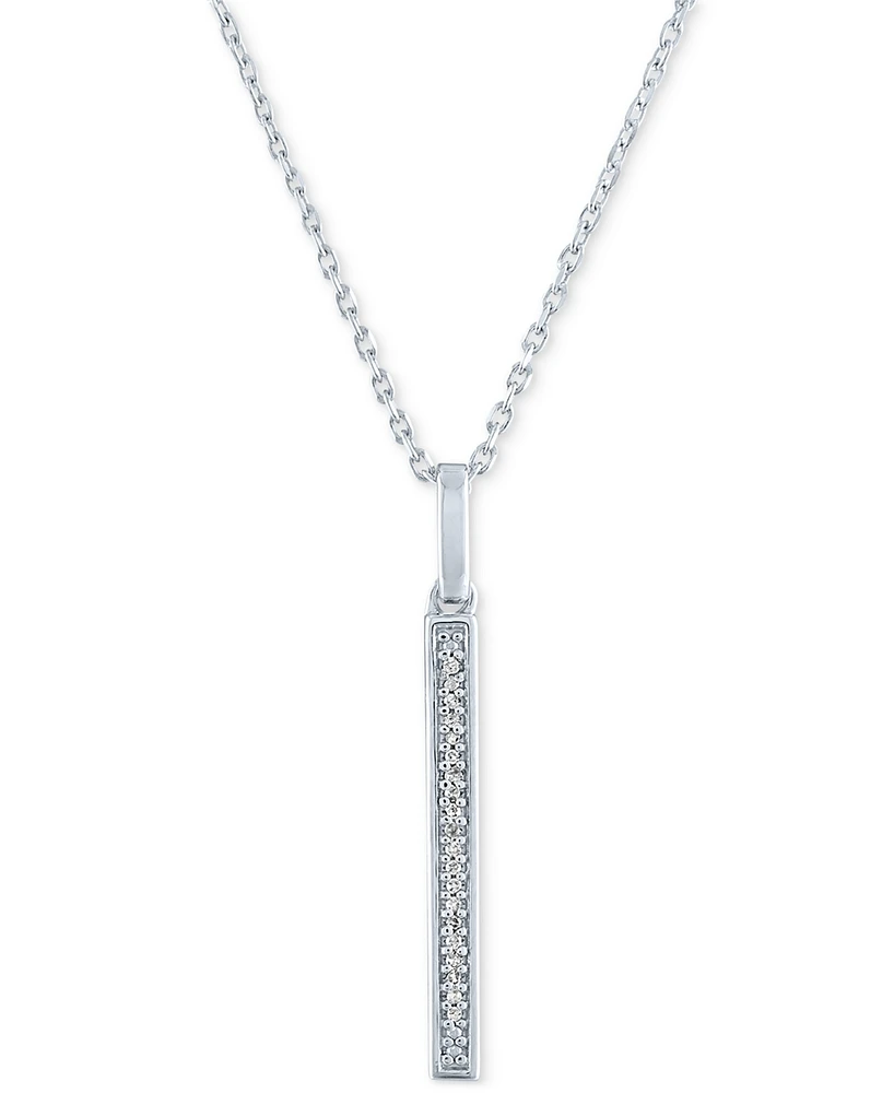 Diamond Accent Vertical Bar Pendant Necklace in Sterling Silver, 16" + 2" extender