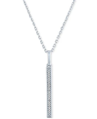 Diamond Accent Vertical Bar Pendant Necklace in Sterling Silver, 16" + 2" extender