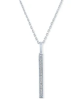 Diamond Accent Vertical Bar Pendant Necklace in Sterling Silver, 16" + 2" extender