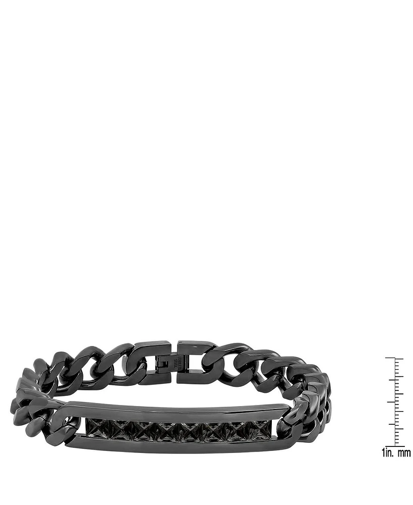 Steeltime Black Ion Plating Thick Cuban Link Chain and Simulated Black Diamonds Id Bracelet