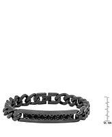 Steeltime Black Ion Plating Thick Cuban Link Chain and Simulated Black Diamonds Id Bracelet