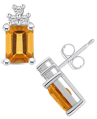Macy's Citrine (3-1/5 ct. t.w.) and Diamond (1/5 ct. t.w.) Stud Earrings in 14K White Gold