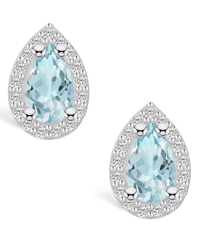 Macy's Aquamarine (-/ ct. t.w.) and Diamond (/ ct. t.w.) Halo Stud Earrings in 14K Gold