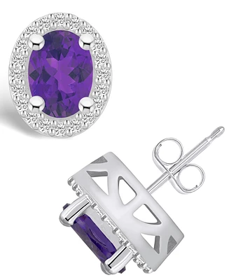 Macy's Amethyst (2-3/8 ct. t.w.) and Diamond (3/8 ct. t.w.) Halo Stud Earrings in 14K White Gold
