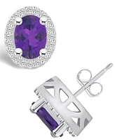 Macy's Amethyst (2-3/8 ct. t.w.) and Diamond (3/8 ct. t.w.) Halo Stud Earrings in 14K White Gold