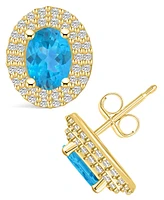Macy's Topaz (2 ct. t.w.) and Diamond (1/2 ct. t.w.) Halo Stud Earrings in 14K Yellow Gold