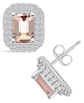 Macy's Morganite (1-3/4 ct. t.w.) and Diamond (3/4 ct. t.w.) Halo Stud Earrings in 14K White Gold