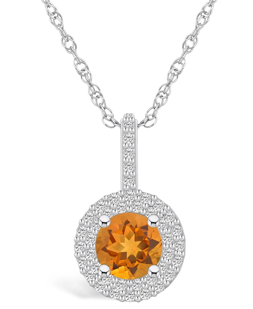 Macy's Citrine (1-1/4 Ct. T.w.) and Diamond (3/8 Ct. T.w.) Halo Pendant Necklace in 14K Gold