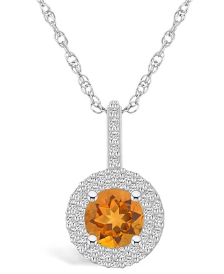 Macy's Citrine (1-1/4 Ct. T.w.) and Diamond (3/8 Ct. T.w.) Halo Pendant Necklace in 14K Gold