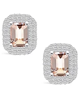 Macy's Morganite (1-3/4 ct. t.w.) and Diamond (3/4 ct. t.w.) Halo Stud Earrings in 14K White Gold