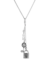 2028 Silver-Tone Multi Charm Key Lock Chain Necklace