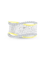 Cubic Zirconia Two Tone Hammered Criss Cross Ring