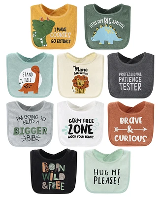 The Peanutshell Terry Feeding Baby Boy Bibs, 10 Pack, Dino