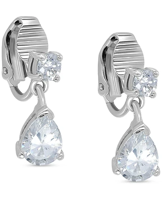 Giani Bernini Cubic Zirconia Pear-Shape Clip-On Drop Earrings in Sterling Silver, Created for Macy's