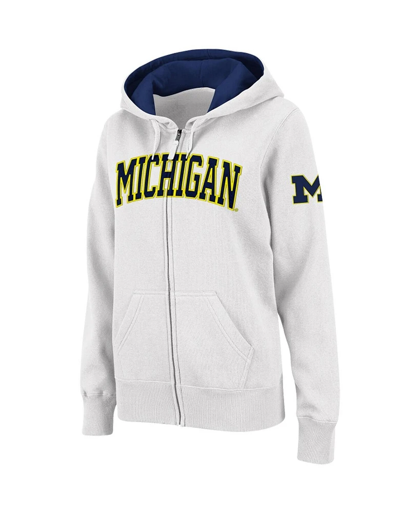 Women's Colosseum White Michigan Wolverines Arched Name Full-Zip Hoodie